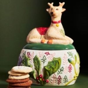 Nathalie Lete Reindeer Cookie Jar, New in Box. Purchased from Anthropologie.